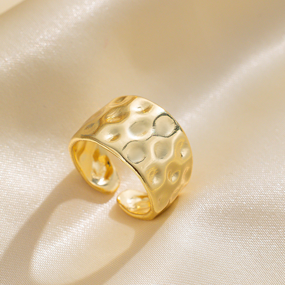 Minimalist Style Personalized And Versatile Style Niche Ring Hammer Pattern Design Copper Material Open Index Finger Ring