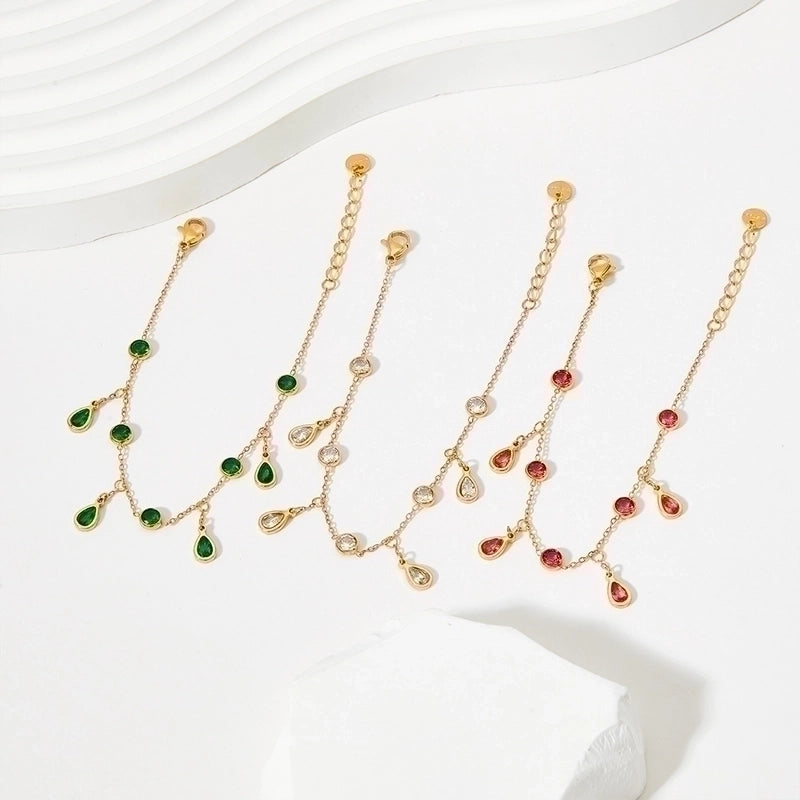 Fashion Water Droplets 304 Stainless Steel Zircon White Gold Plated Gold Plated Inlay Stainless Steel Jewelry Sets