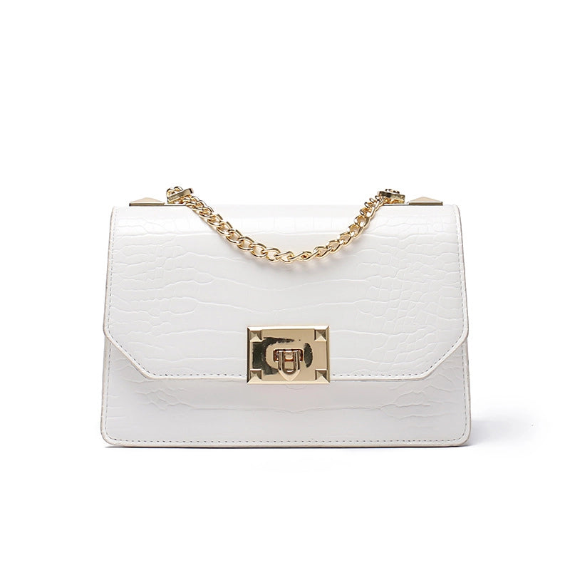 Women's Small Pu Leather Solid Color Streetwear Square Lock Clasp Shoulder Bag Crossbody Bag Chain Bag