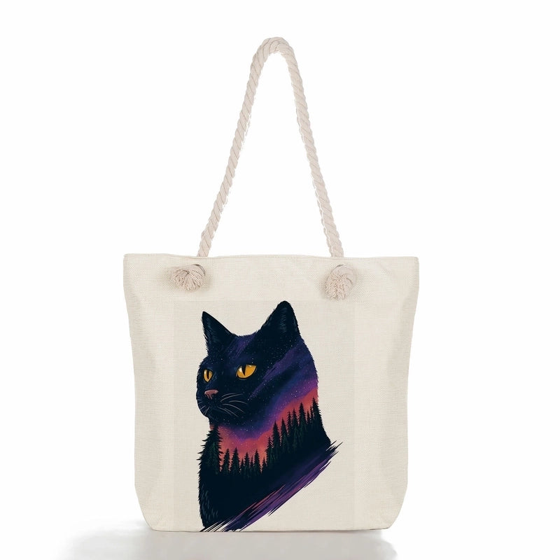 Women's Classic Style Cat Canvas Shopping Bags