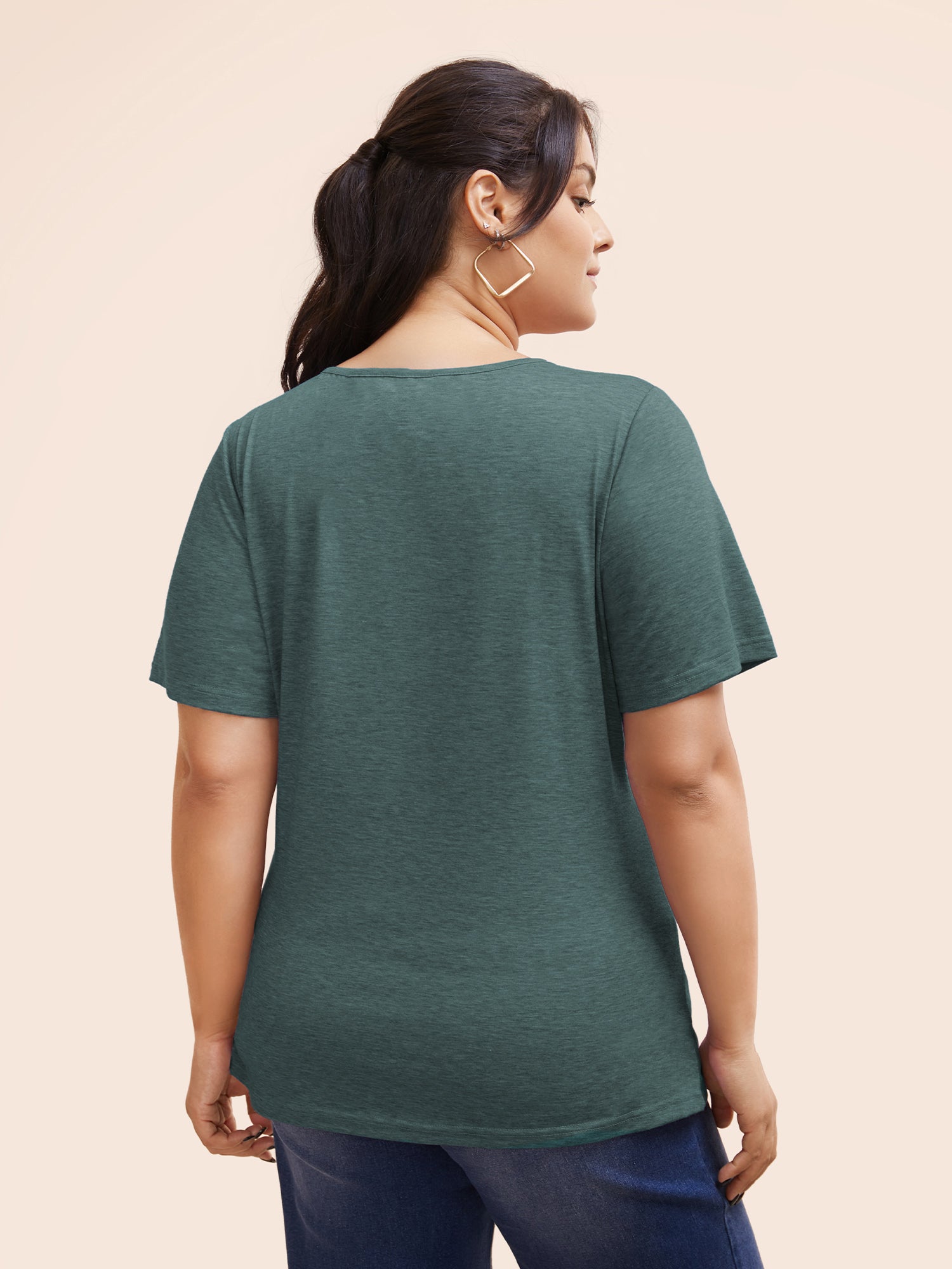 Solid Heather Overlap Collar Gathered T-shirt