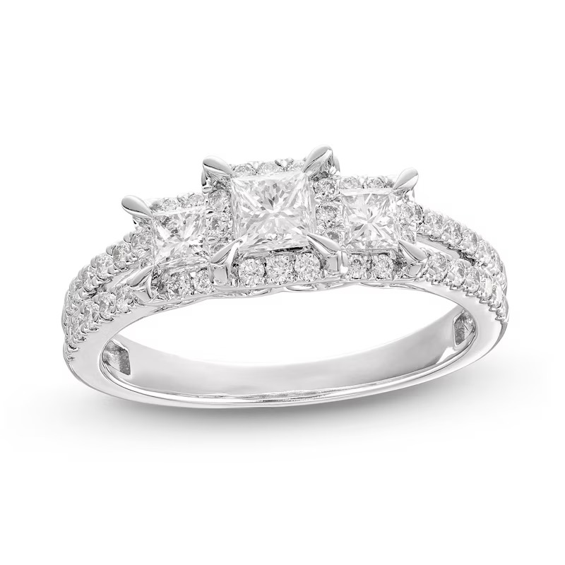 Memories Moments Magic Three-Stone Diamond Engagement Ring 1 ct tw Princess/Round 14K White Gold