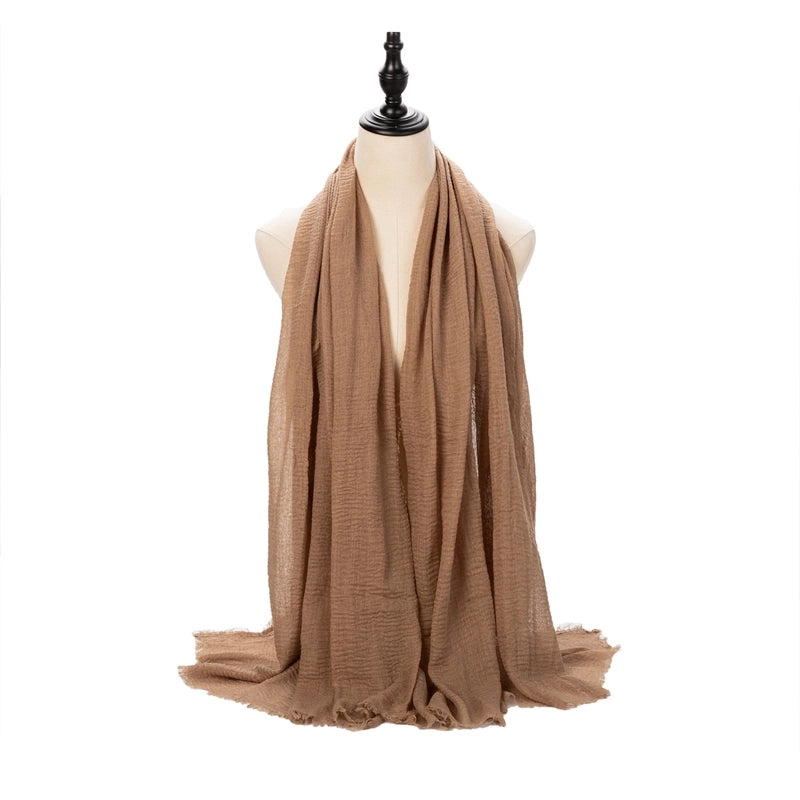 Hot Selling Women's Cotton And Linen Solid Color Baotou Scarf Cover Pleated Short Beard Headscarf