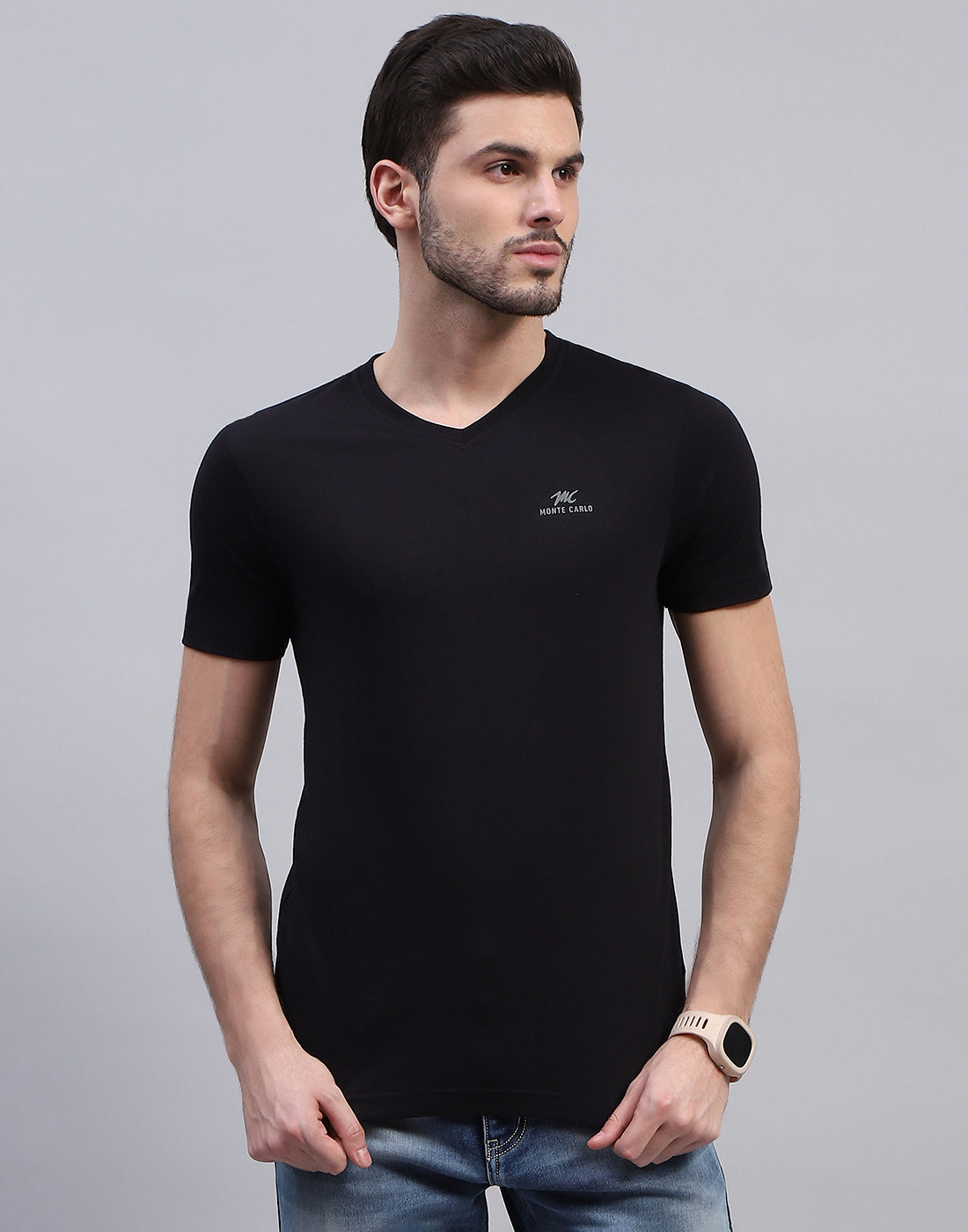 Men Black Solid V Neck Half Sleeve T-Shirt (Pack of 3)