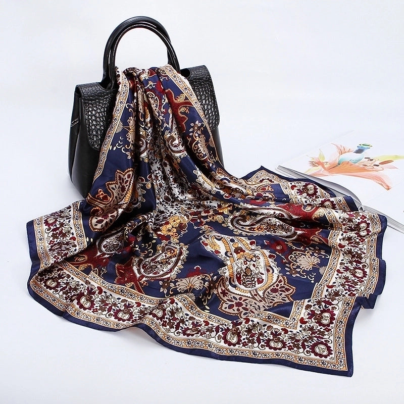 Women's Elegant Flower Satin Printing Silk Scarves