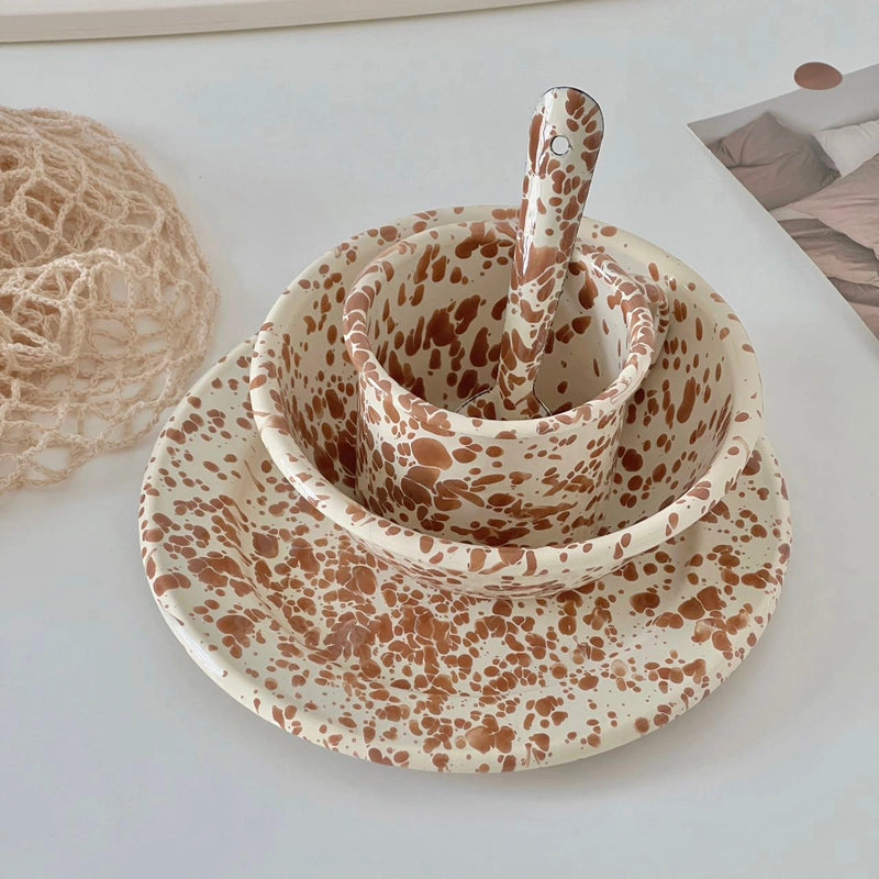 Enamel Splash-ink Bowl Cup Cereal Fruit Salad Bowl Internet Celebrity Enamel Bowl Splash-ink Bowl Tableware Set