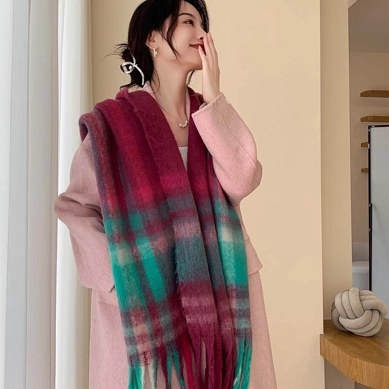 Autumn And Winter New AC Scarf Plaid Fashion Contrast Color Matching Imitation Cashmere Scarf Shawl Scarf Western Style