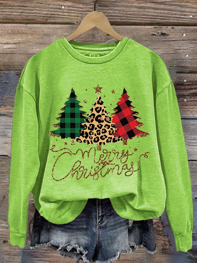 Women's Sequined Christmas Tree Print Sweatshirt