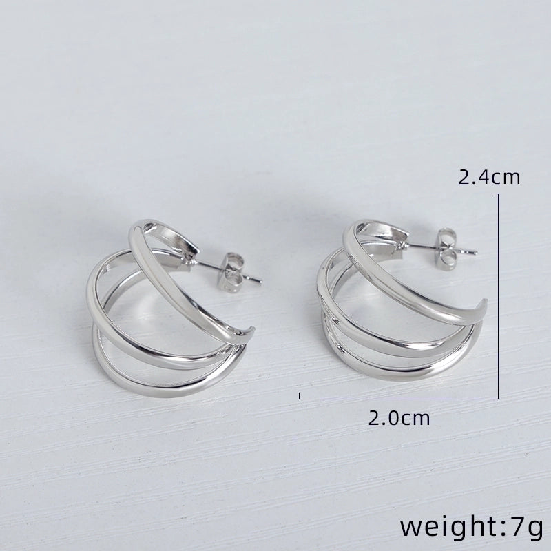 3 Pieces Minimalist Geometric Plating Titanium Steel 18K Gold Plated Ear Studs