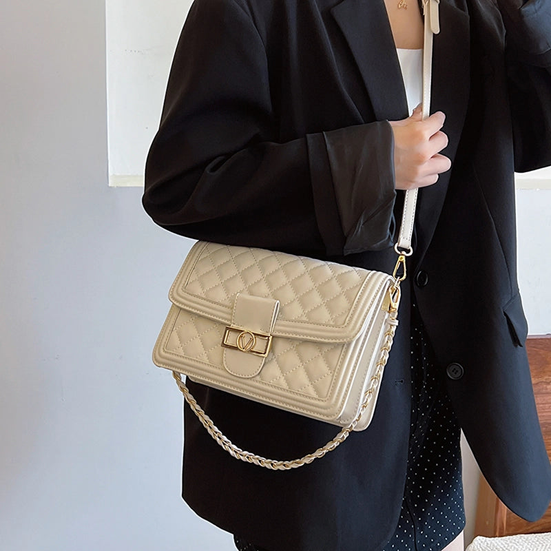 Women's Medium Pu Leather Solid Color  Basic Classic Style Square Flip Cover Crossbody Bag