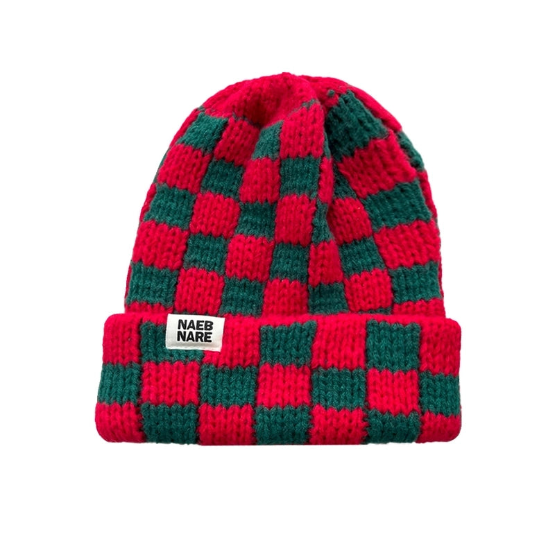 Women's Basic Retro Plaid Eaveless Wool Cap
