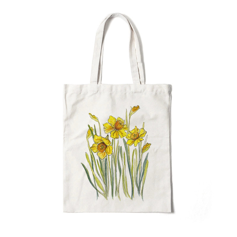 Women's Medium Canvas Flower Basic Classic Style Square Open Canvas Bag