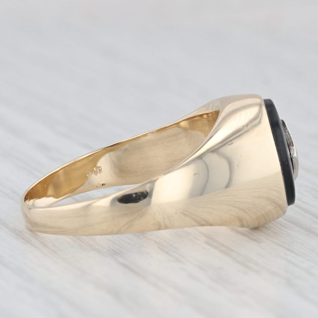 Onyx Diamond Men's Signet Ring 10k Yellow Gold Size 12 Vintage
