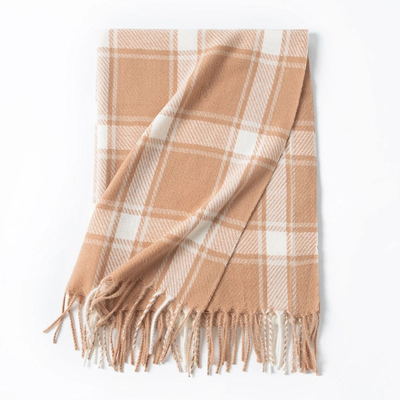 Women's Elegant Plaid Imitation Cashmere Tassel Scarf