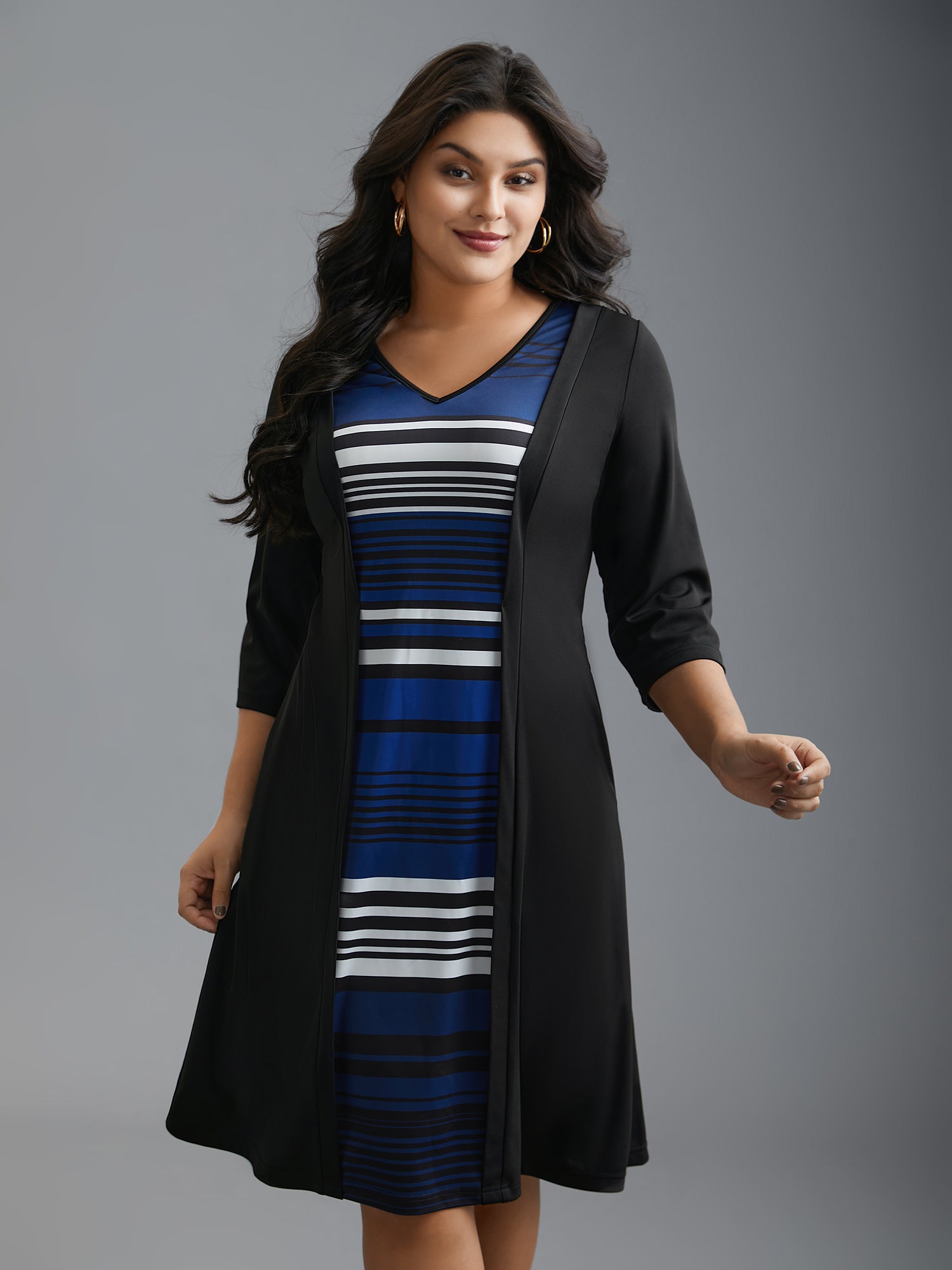 Striped Patchwork Contrast Knit Dress