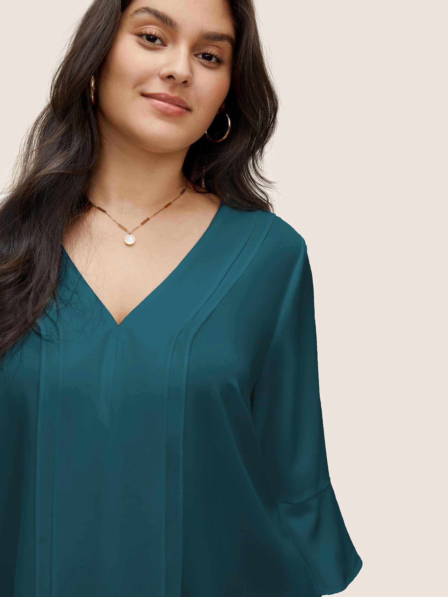 Anti-Wrinkle Plain Ruffles Pleated Blouse