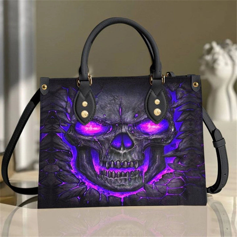 Halloween Women's Medium Pu Leather Human Floral Streetwear Square Hook Loop Customized Tote Bag