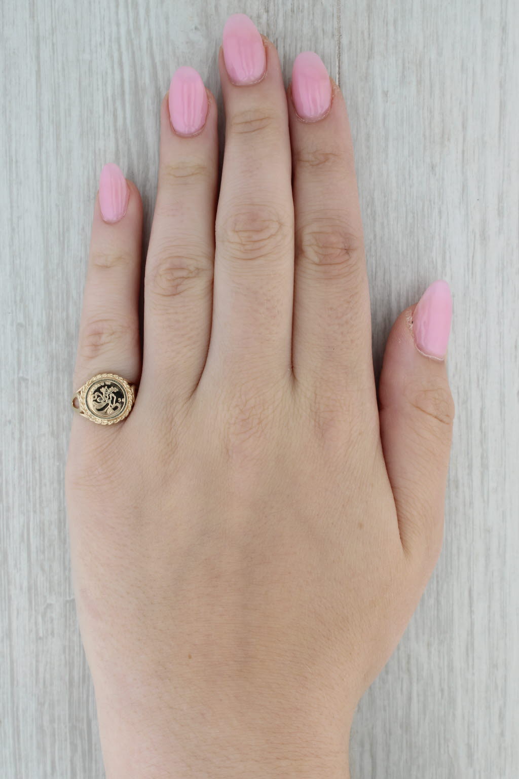 Chinese Panda Coin Copy Ring 10k Yellow Gold Size 6.25