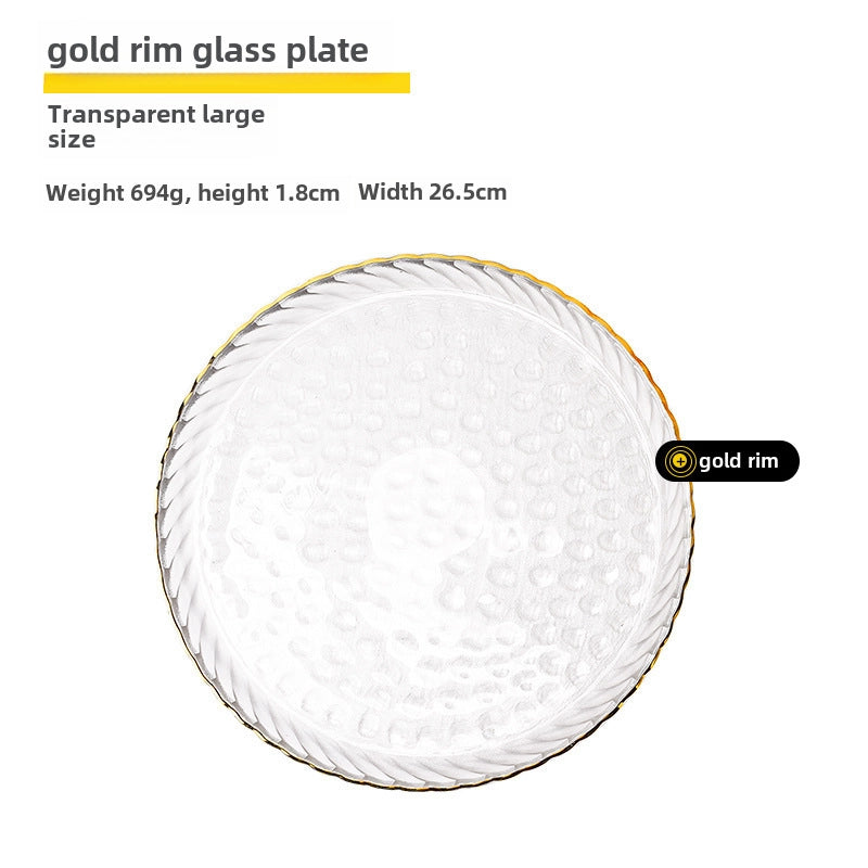 Golden Edge Fruit Plate Nordic Style Creative Suit Glass Plate Household Light Luxury Steak Salad Plate Plate Dinner Plate