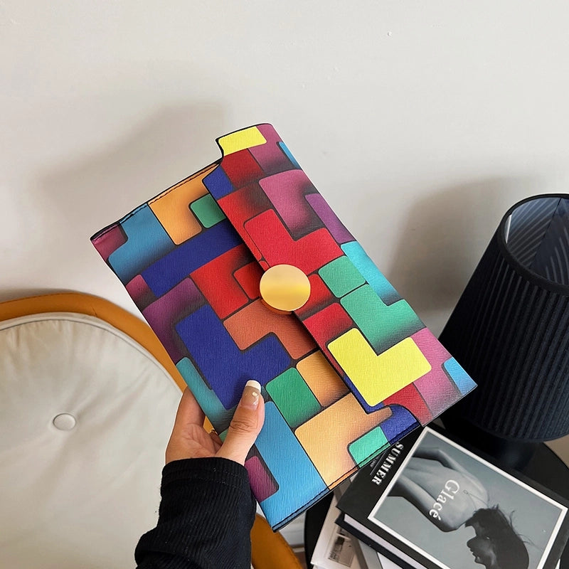 Women's All Seasons Pu Leather Color Block Elegant Basic Classic Style Square Flip Cover Envelope Bag Clutch Bag