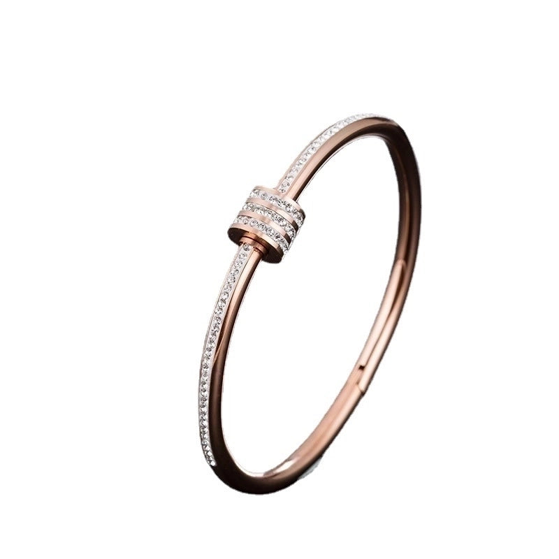 Minimalist Geometric Titanium Steel Plating Inlay Zircon 18k Gold Plated Bangle