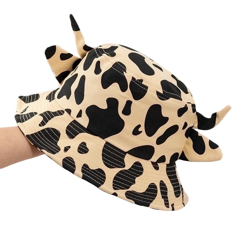 Unisex Cartoon Style Cute Basic Cow Pattern Wide Eaves Bucket Hat