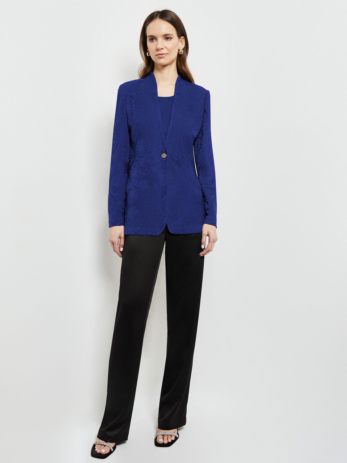 Tailored Fit One-Button Jacquard Knit Jacket