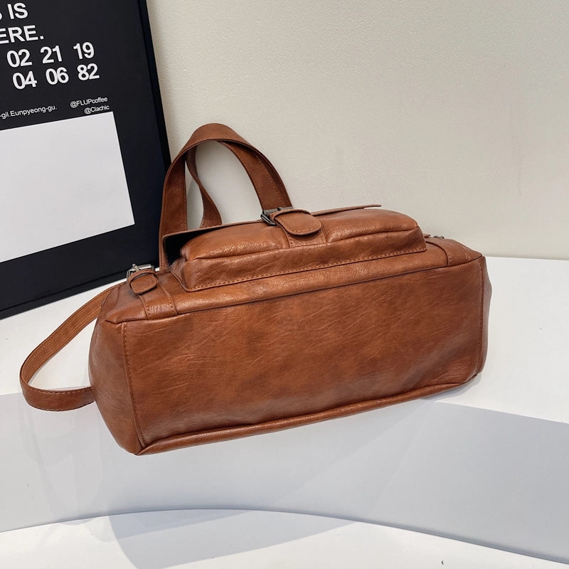 Women's Pu Leather Solid Color Basic Classic Style Streetwear Square Zipper Shoulder Bag