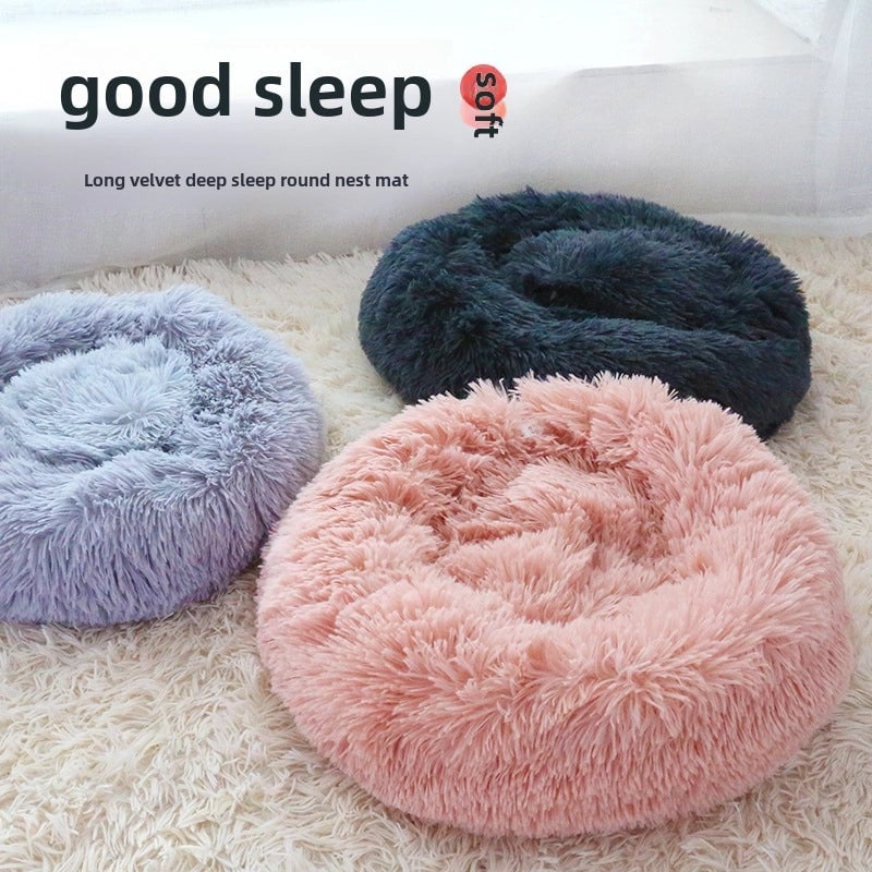 Pet Nest Long Velvet Cat Nest Small And Medium-sized Dog Cat Nest Mat Deep Sleep Round Long Hair Nest Mat