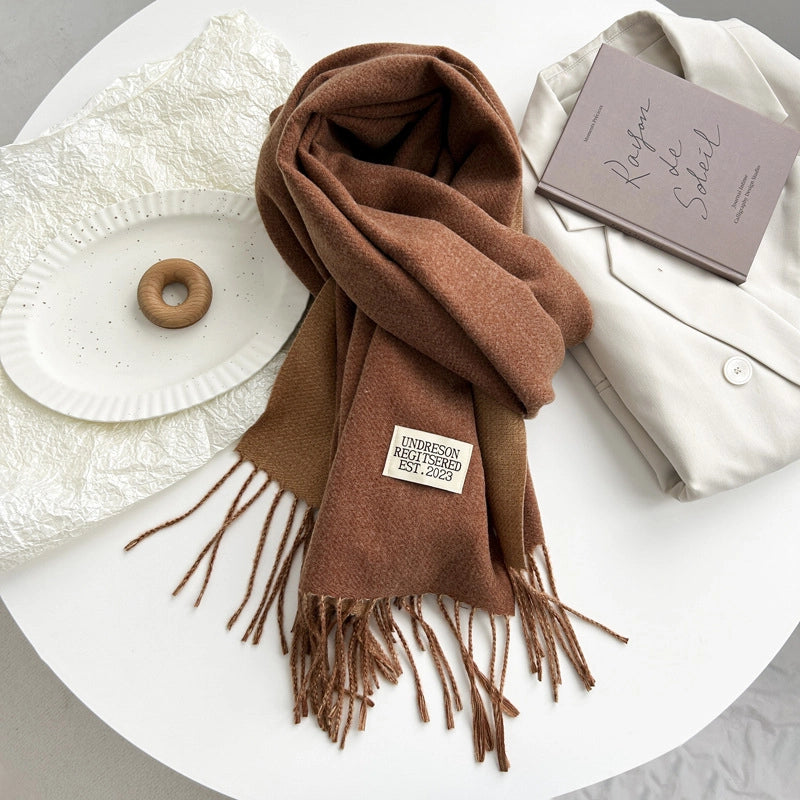 Women's Basic Solid Color Imitation Cashmere Tassel Scarf