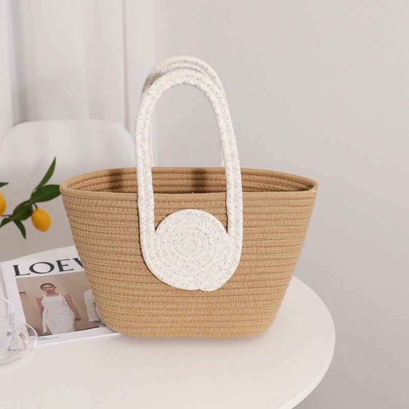 Women's Medium Straw Color Block Vintage Style Square Open Straw Bag