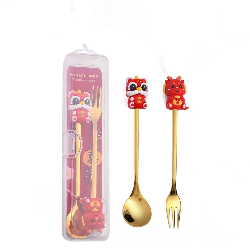 Christmas Cute Animal Santa Claus Stainless Steel Tableware 2 Pieces