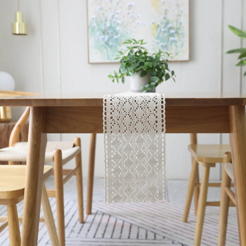 Country Handmade Crochet Table Runner Tablecloth Table Towel Tea Table Towel Cotton Cotton Linen Art