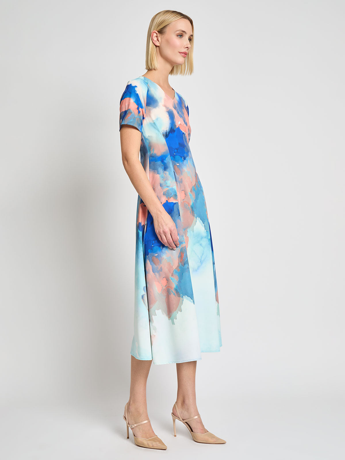 Fit & Flare Watercolor Crepe de Chine Maxi Dress - Modern Fit