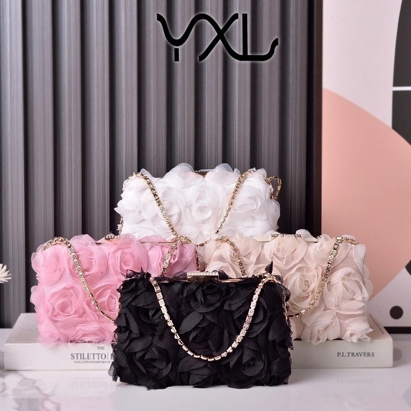 White Pink Black Polyester Solid Color Flower Square Evening Bags