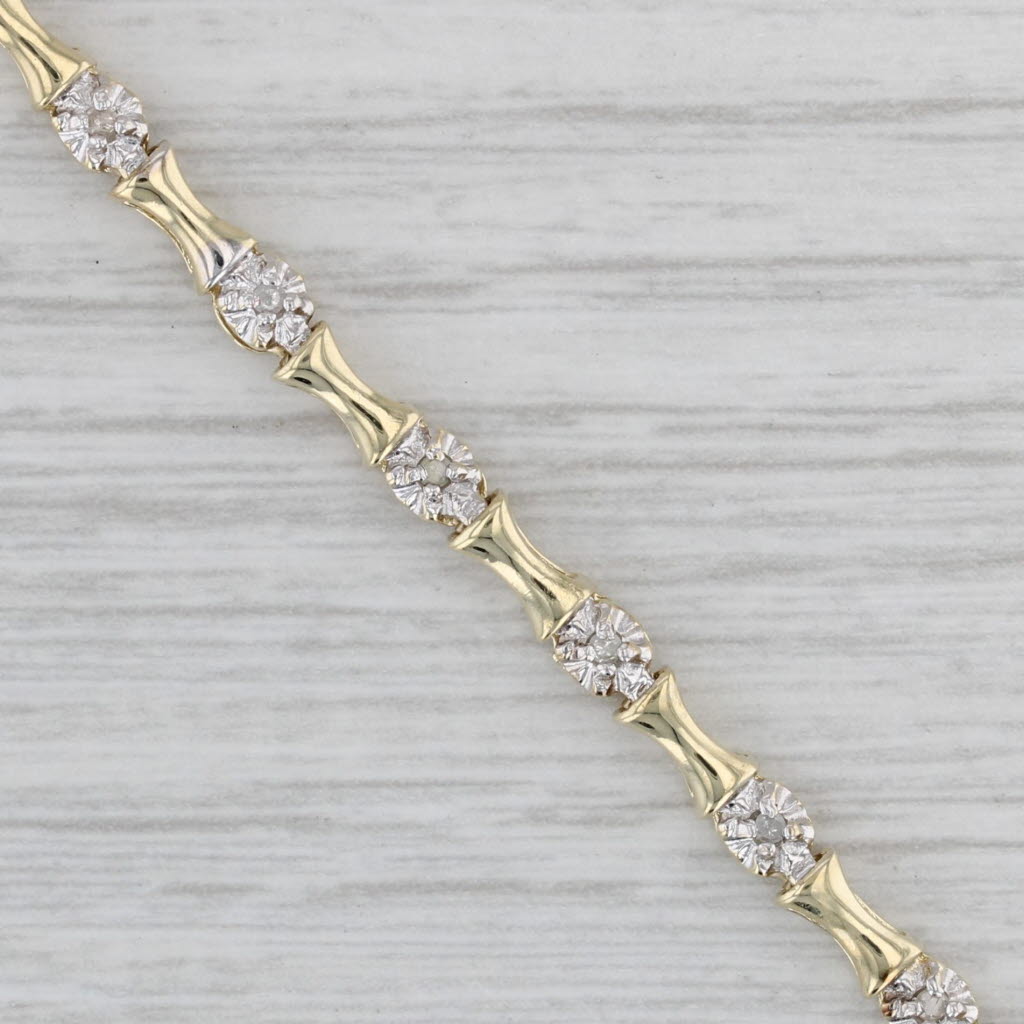 0.12ctw Diamond Bamboo Link Bracelet 10k Yellow Gold 7 3.4mm