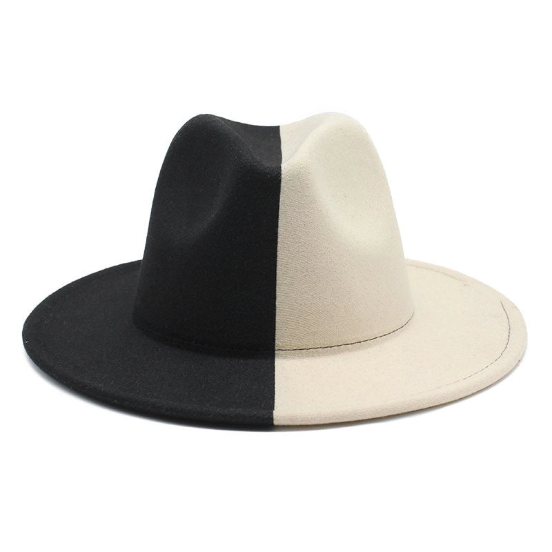 New Yin And Yang Double Color Matching Men's And Women's Woolen Felt Hat Autumn And Winter Fashion Flat Brim Jazz Hat 02