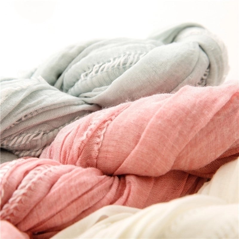 Simple Color Hollow Pleated Silk Scarf