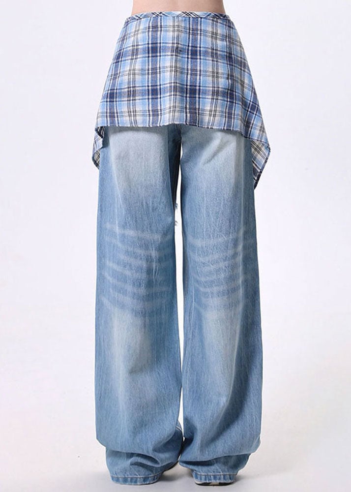 Trendy High Street Detachable Skirt Design Denim Wide Leg Pants Spring