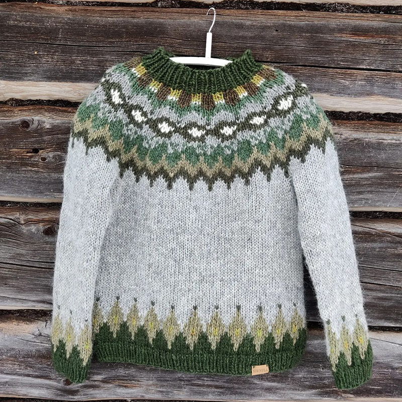 Retro Geometric Iceland Jacquard Knitted Pullover Sweater