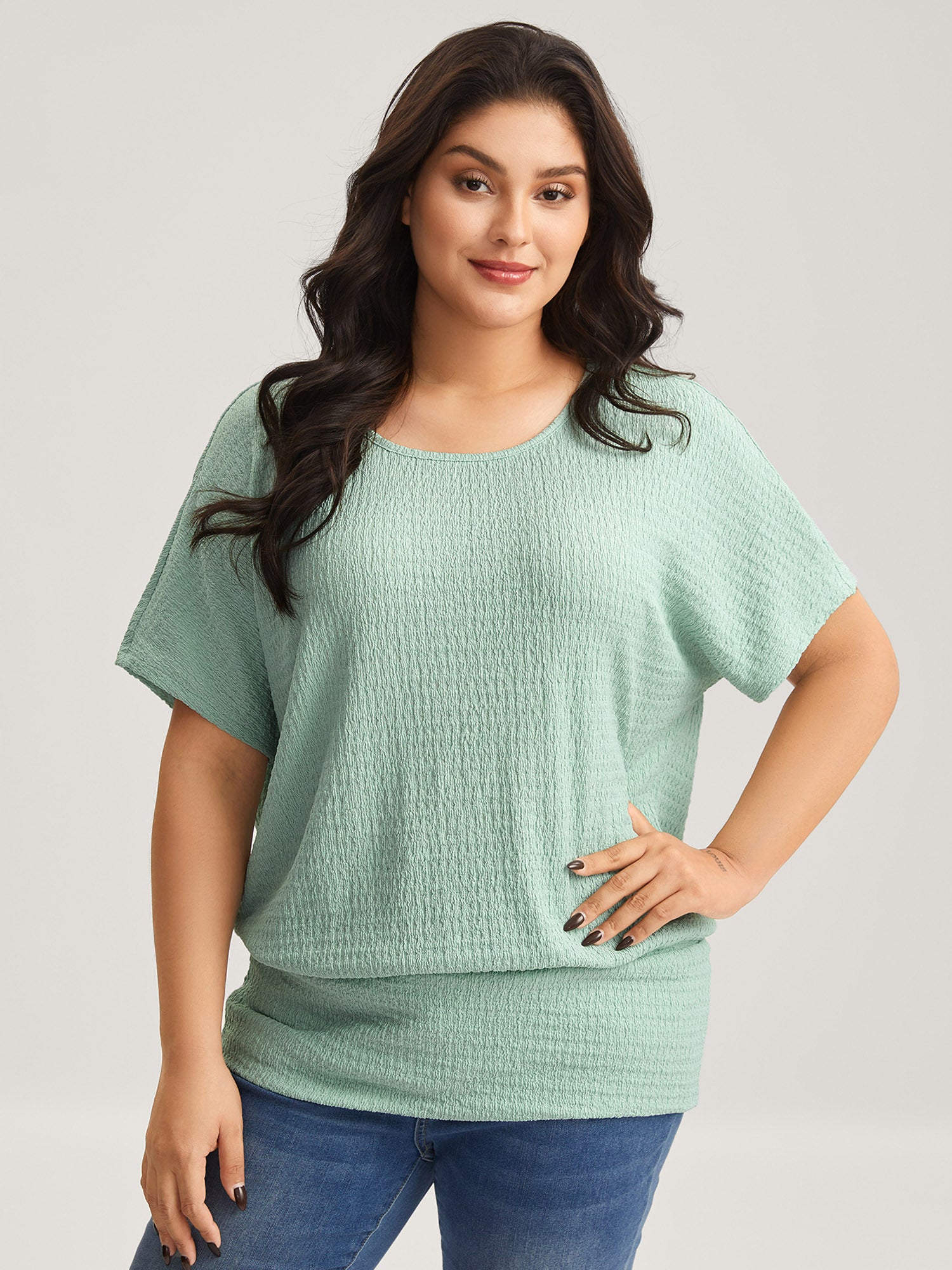 Textured Relaxed Fit Dolman Sleeve T-Shirt