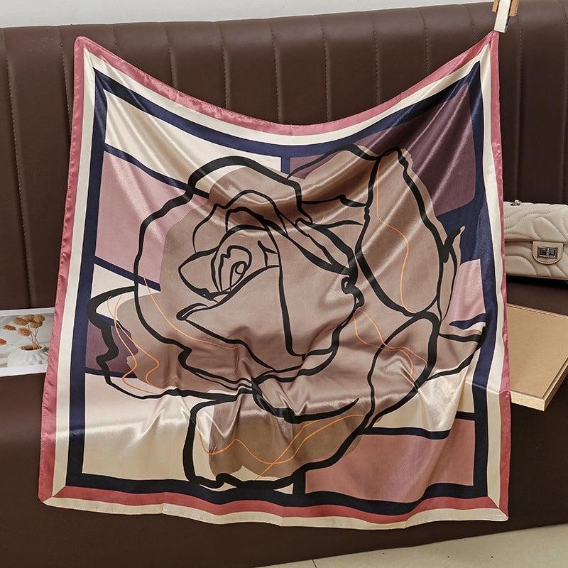 Women's Elegant Rose Satin Silk Scarf