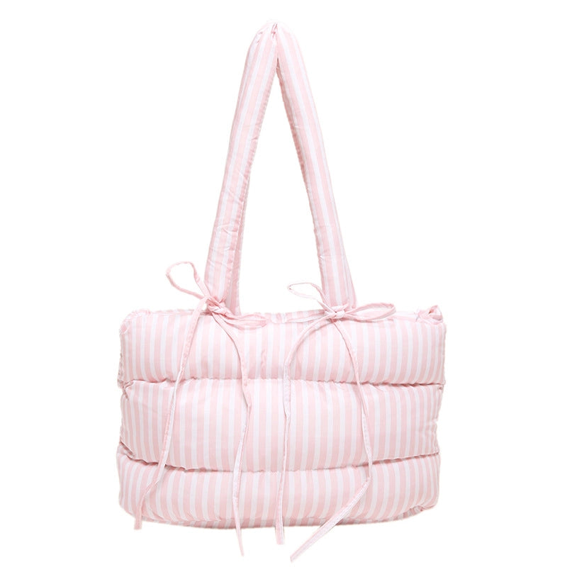 Women's Large Oxford Cloth Stripe Streetwear Square Magnetic Buckle Shoulder Bag