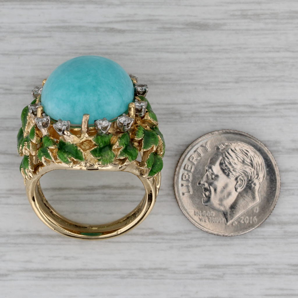 Vintage Amazonite Diamond Ring 18k Yellow Gold Size 6.75 Jack Gutschneider