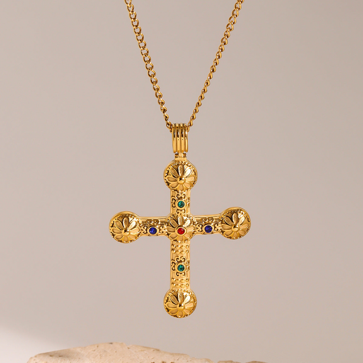 Stainless Steel Diamond Cross Necklace Niche Fashion Sweater Chain Titanium Steel Necklace