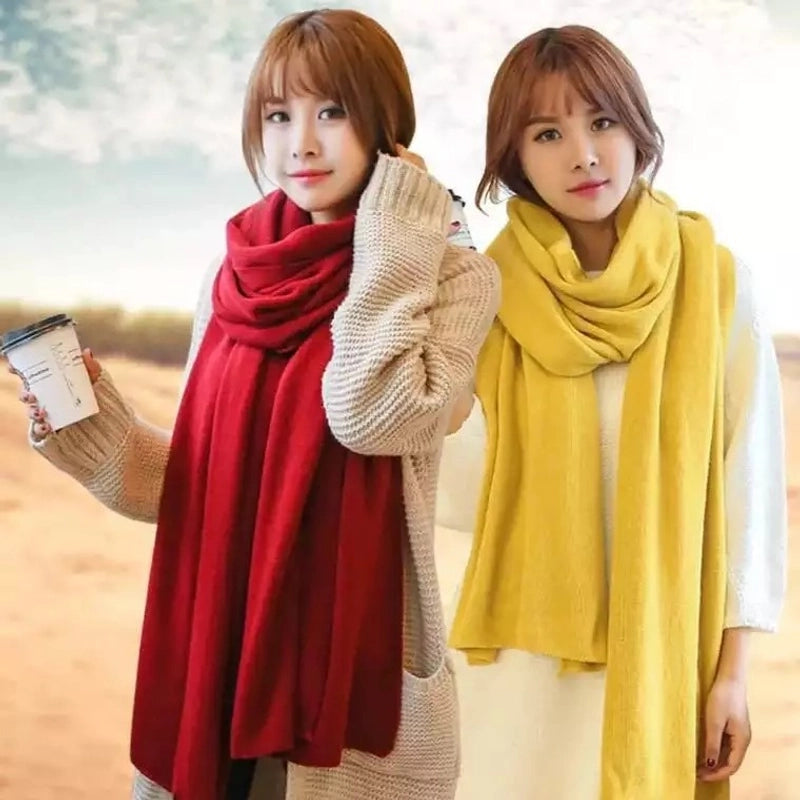 Winter Knitted Wool Scarf Cashmere Solid Color Fashion Shawl Warm Extended Scarf
