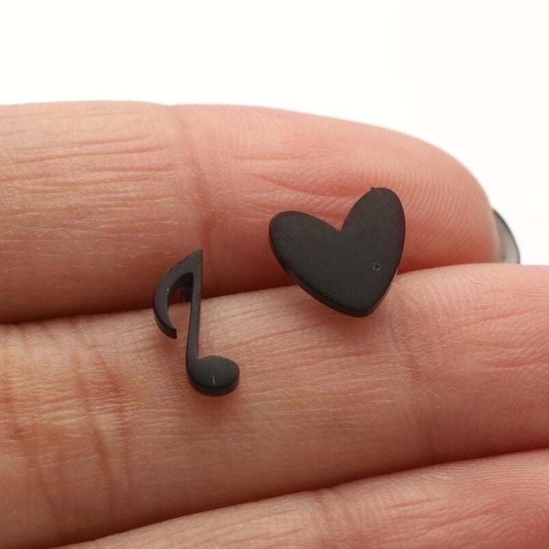 1 Pair IG Style Minimalist Ice Cream Heart Shape Notes Asymmetrical Plating 304 Stainless Steel 18K Gold Plated Ear Studs