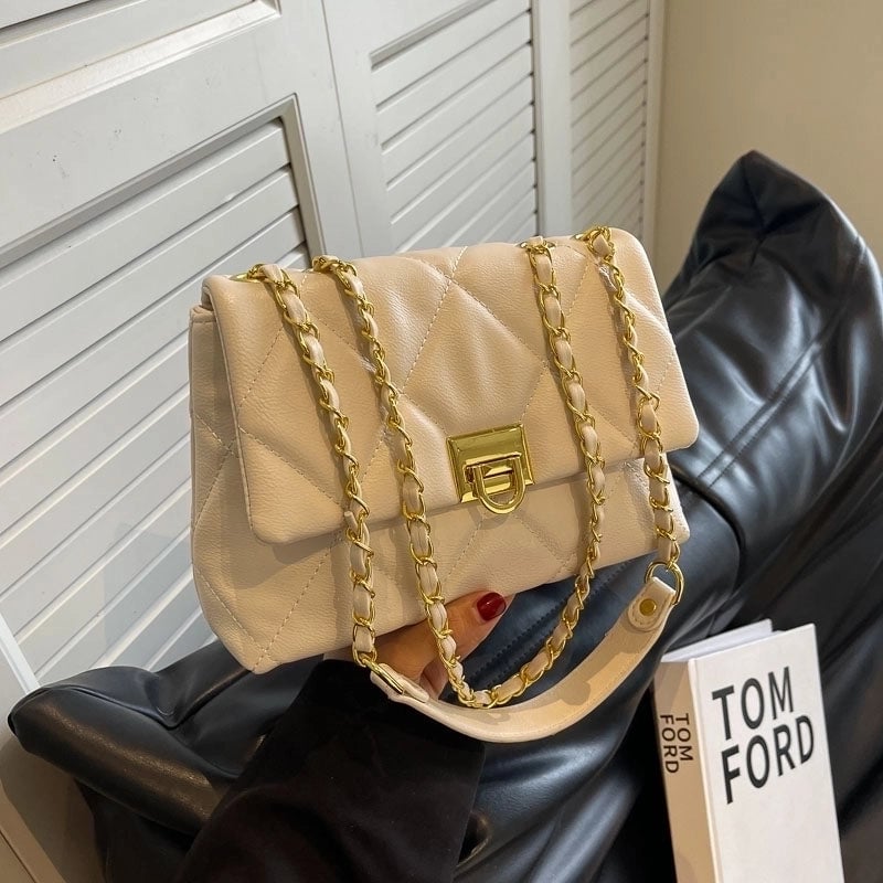 Women's Lingge Classic Style Sewing Thread Square Lock Clasp Shoulder Bag