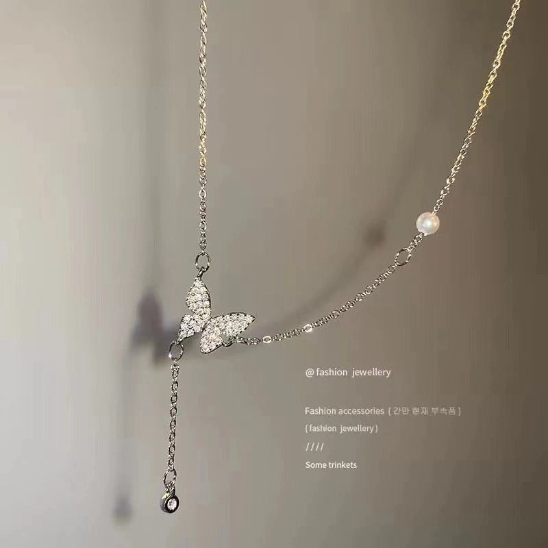 Minimalist Heart Shape Bow Knot Titanium Steel Inlay Zircon Pendant Necklace