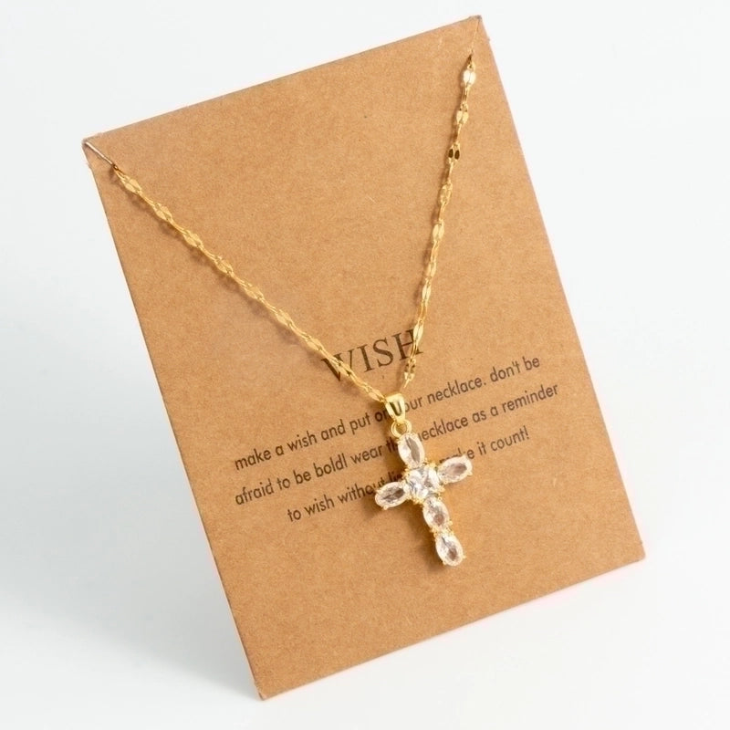 Stainless Steel 18K Gold Plated Minimalist Plating Inlay Cross Zircon